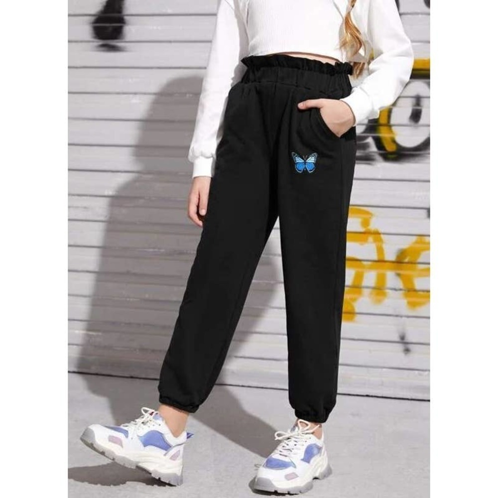 SHEIN Women's Activewear Skinny Butterfly Sweatpants High Rise Black Size Small
